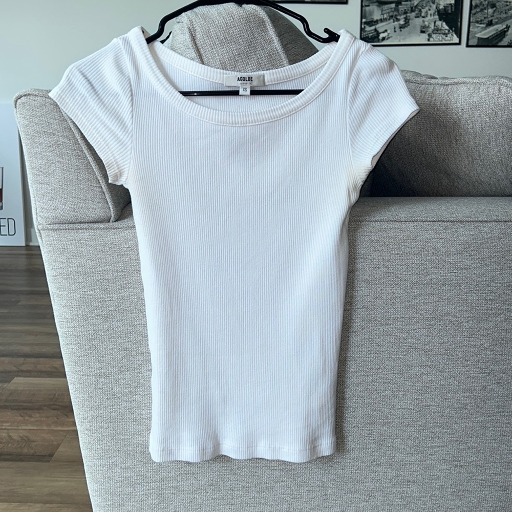 AGOLDE 90’s Scoop Neck Ribbed Tee - White- XS